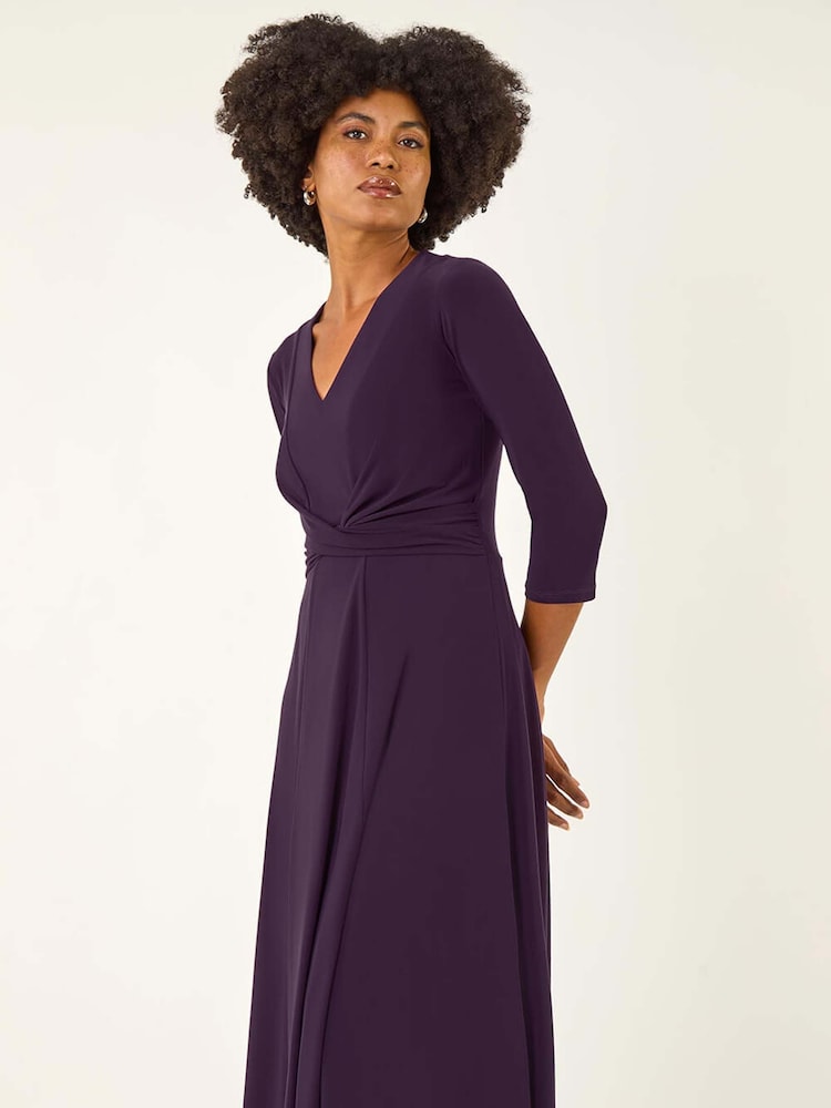 Roman Purple Stretch Cross-Over Midi Dress - Image 1 of 5 Roman Purple Stretch Cross-Over Midi Dress - Image 1 of 5