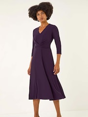 Roman Purple Stretch Cross-Over Midi Dress - Image 2 of 5