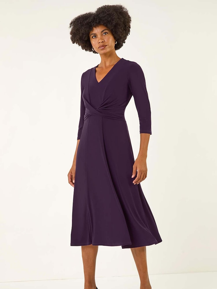 Roman Purple Stretch Cross-Over Midi Dress - Image 2 of 5 Roman Purple Stretch Cross-Over Midi Dress - Image 2 of 5