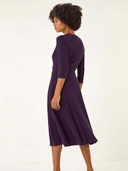 Roman Purple Stretch Cross-Over Midi Dress - Image 3 of 5