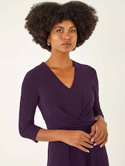 Roman Purple Stretch Cross-Over Midi Dress - Image 4 of 5