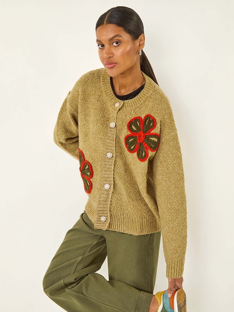 Roman Green Flower Embroidered Button Cardigan - Image 1 of 5 Roman Green Flower Embroidered Button Cardigan - Image 1 of 5