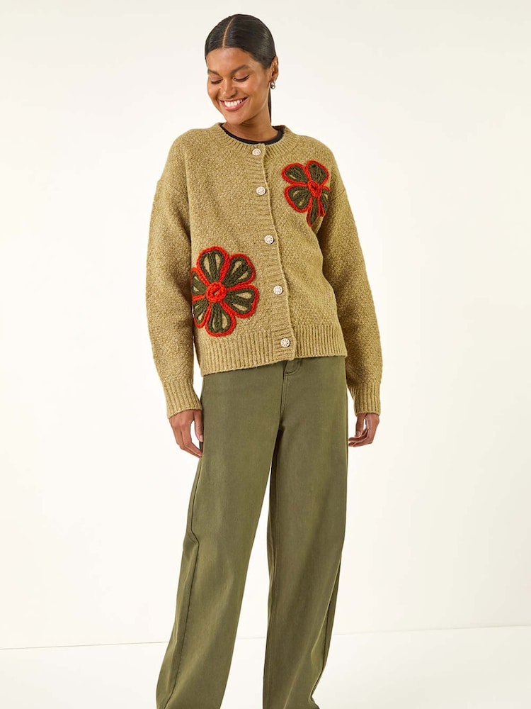 Roman Green Flower Embroidered Button Cardigan - Image 2 of 5 Roman Green Flower Embroidered Button Cardigan - Image 2 of 5