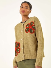 Roman Green Flower Embroidered Button Cardigan - Image 4 of 5