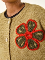 Roman Green Flower Embroidered Button Cardigan - Image 5 of 5
