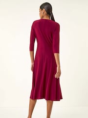 Roman Wine Red Stretch Cross-Over Midi Dress - Image 3 of 5