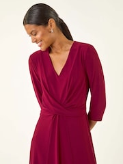 Roman Wine Red Stretch Cross-Over Midi Dress - Image 4 of 5