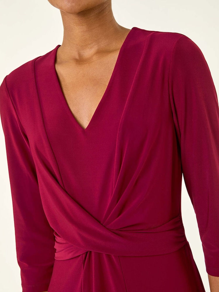 Roman Wine Red Stretch Cross-Over Midi Dress - Image 5 of 5 Roman Wine Red Stretch Cross-Over Midi Dress - Image 5 of 5