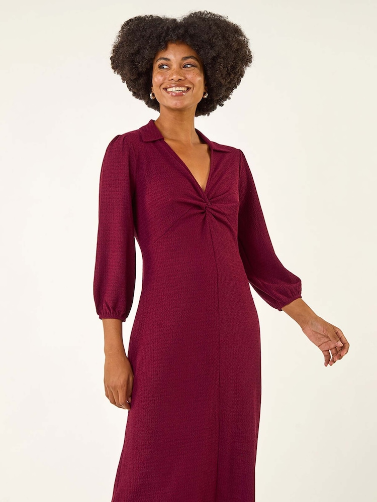 Roman Red Textured Collared Twist Front Dress - Image 2 of 5 Roman Red Textured Collared Twist Front Dress - Image 2 of 5