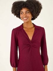 Roman Red Textured Collared Twist Front Dress - Image 4 of 5