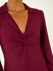Roman Red Textured Collared Twist Front Dress - Image 5 of 5