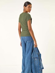 Roman Textured Asymmetric Wrap Blouse - Imagem 3 de 5