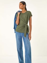 Roman Textured Asymmetric Wrap Blouse - Imagem 4 de 5
