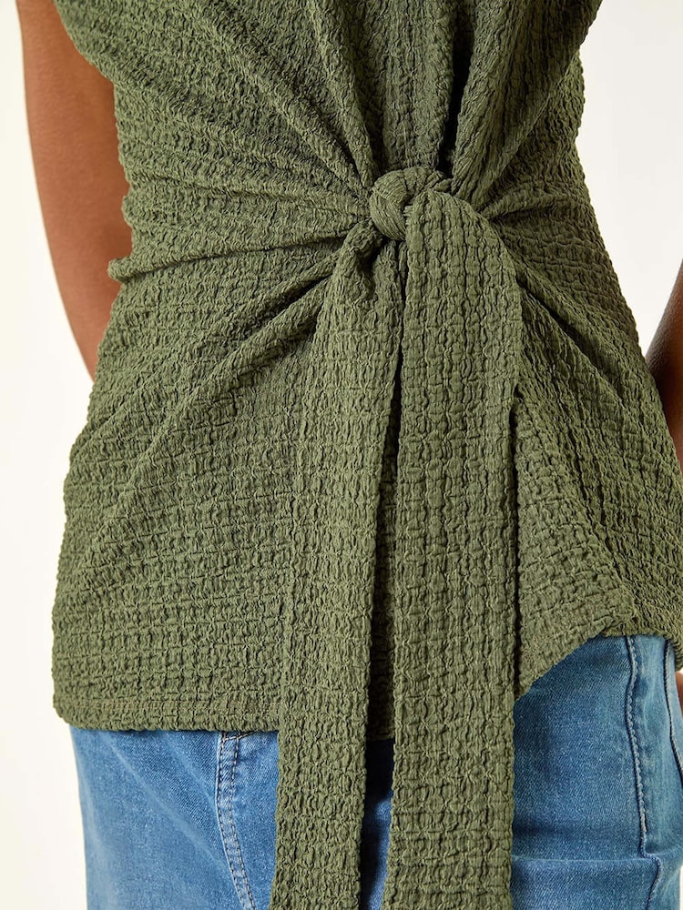 Roman Green Textured Asymmetric Wrap Blouse - Image 5 of 5