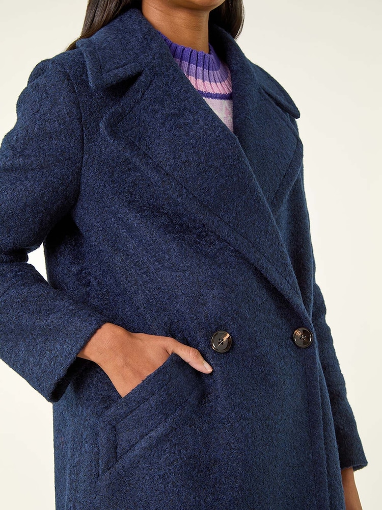 Roman Blue Textured Buttoned Boucle Coat - Image 5 of 5 Roman Blue Textured Buttoned Boucle Coat - Image 5 of 5
