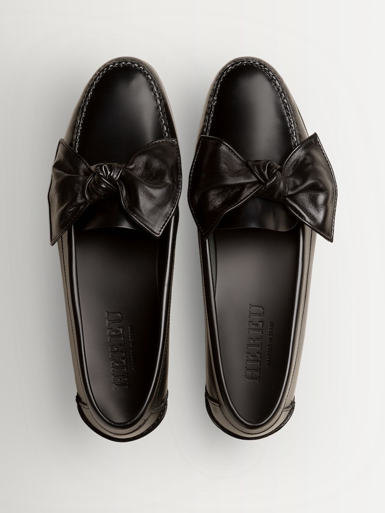 Hereu Studio Black Corbati Slip-On Loafers With Bow Front Detail - Image 4 of 4