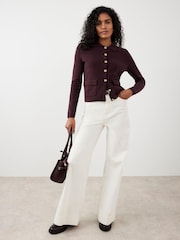 Mint Velvet Red Cotton Blend Collar Cardigan - Image 1 of 8