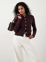 Mint Velvet Red Cotton Blend Collar Cardigan - Image 4 of 8