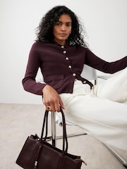 Mint Velvet Red Cotton Blend Collar Cardigan - Image 6 of 8