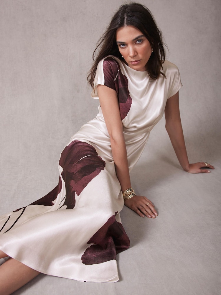 Mint Velvet Red Floral Print Satin Maxi Dress - Image 2 of 8