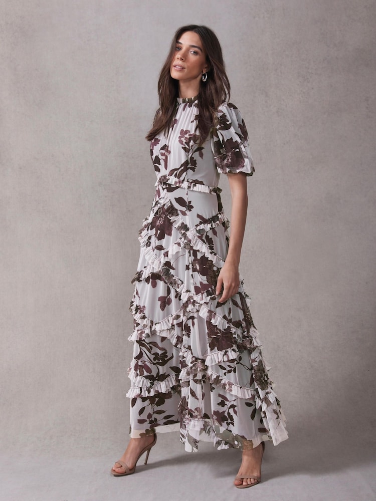 Mint Velvet Burgundy Floral Print Maxi Dress - صورة 1 من 8