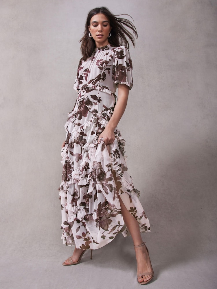 Mint Velvet Burgundy Floral Print Maxi Dress - صورة 2 من 8