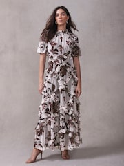 Mint Velvet Burgundy Floral Print Maxi Dress - صورة 4 من 8