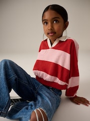 Pink/Red Stripe Collared Boxy Sweatshirt (3-16yrs) - Image 1 of 8