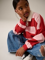 Pink/Red Stripe Collared Boxy Sweatshirt (3-16yrs) - Image 2 of 8