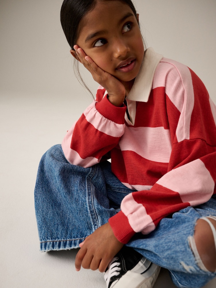 Pink/Red Stripe Collared Boxy Sweatshirt (3-16yrs) - Image 2 of 8