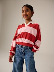 Pink/Red Stripe Collared Boxy Sweatshirt (3-16yrs) - Image 4 of 8