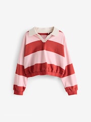 Pink/Red Stripe Collared Boxy Sweatshirt (3-16yrs) - Image 5 of 8