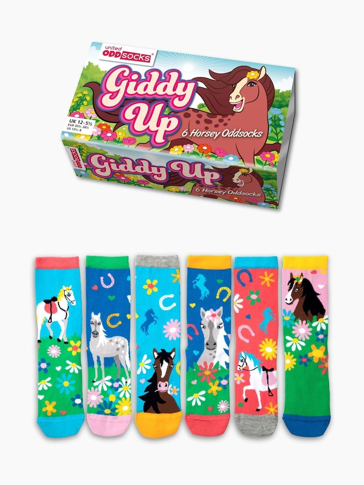 United Odd Socks Pink Giddy Up Girls Socks 6 pack - Image 1 of 5 United Odd Socks Pink Giddy Up Girls Socks 6 pack - Image 1 of 5