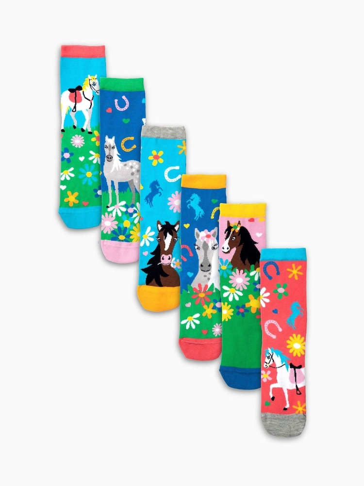 United Odd Socks Pink Giddy Up Girls Socks 6 pack - Image 2 of 5