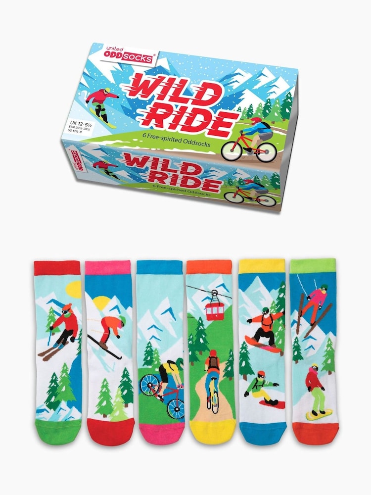 United Odd Socks Blue Wildride Boys Socks 6 pack - Image 1 of 4 United Odd Socks Blue Wildride Boys Socks 6 pack - Image 1 of 4