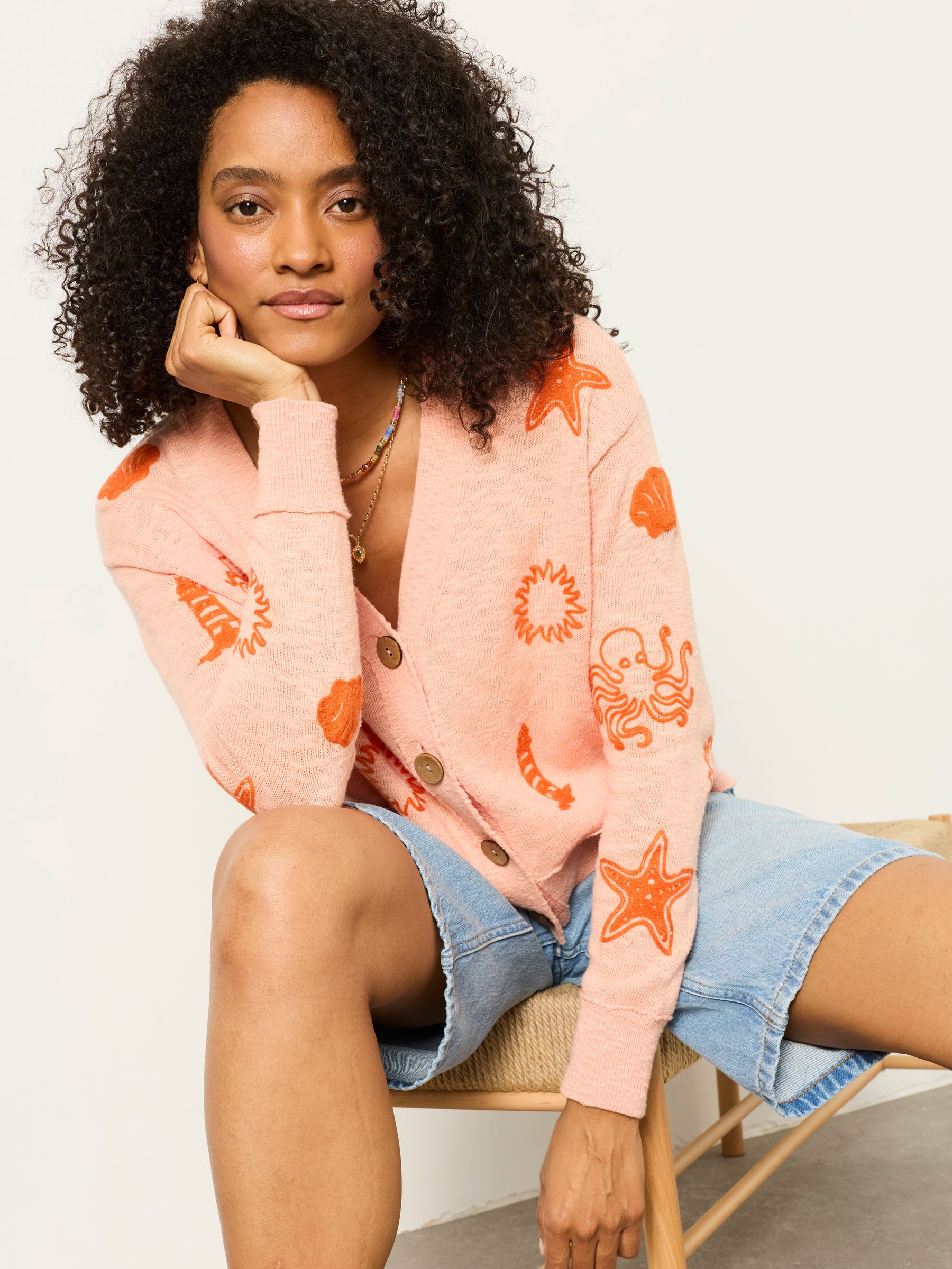 Buy FatFace Coral Pink Seascape Knitted Cardigan from the Next UK