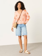 FatFace Coral Pink Seascape Knitted Cardigan - Image 5 of 8
