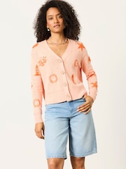 FatFace Coral Pink Seascape Knitted Cardigan - Image 7 of 8