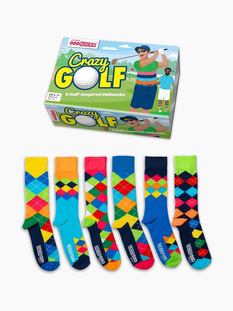 United Odd Socks Green Crazy Golf Mens Socks 6 Packs - Image 1 of 3