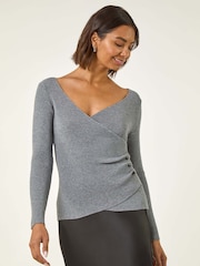 Blusa de malha com detalhe de botão Roman Wrap - Imagem 1 de 5