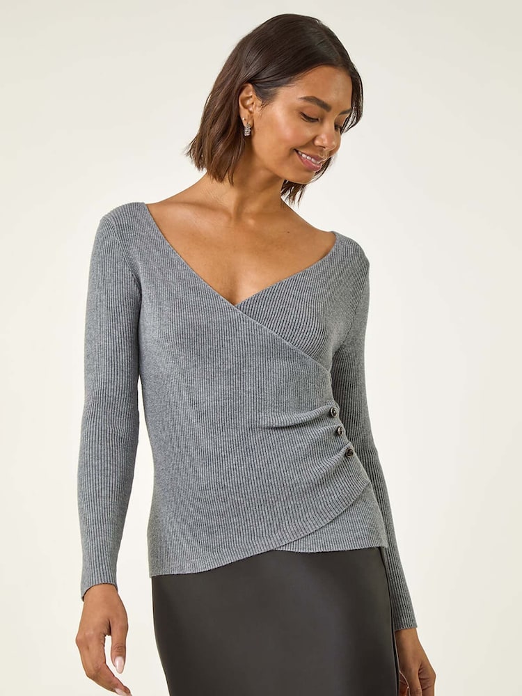 Blusa de malha com detalhe de botão Roman Wrap - Imagem 1 de 5