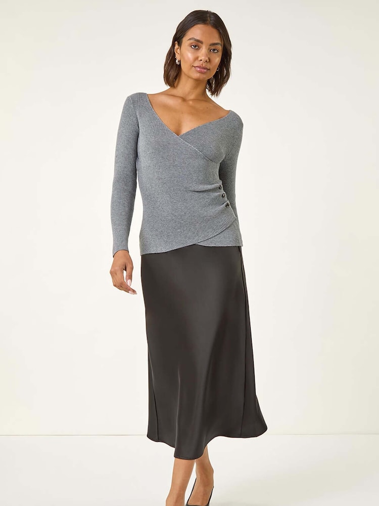 Blusa de malha com detalhe de botão Roman Wrap - Imagem 2 de 5