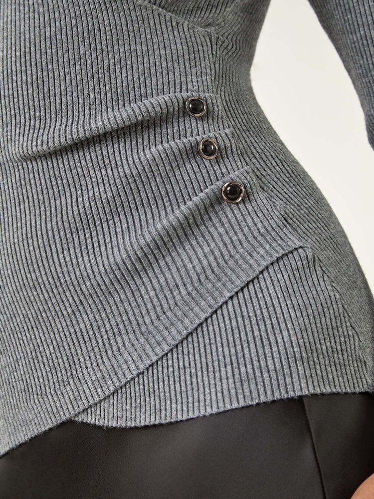 Blusa de malha com detalhe de botão Roman Wrap - Imagem 5 de 5