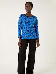 Roman Blue Animal Print V-Neck Knit Jumper - Image 2 of 5