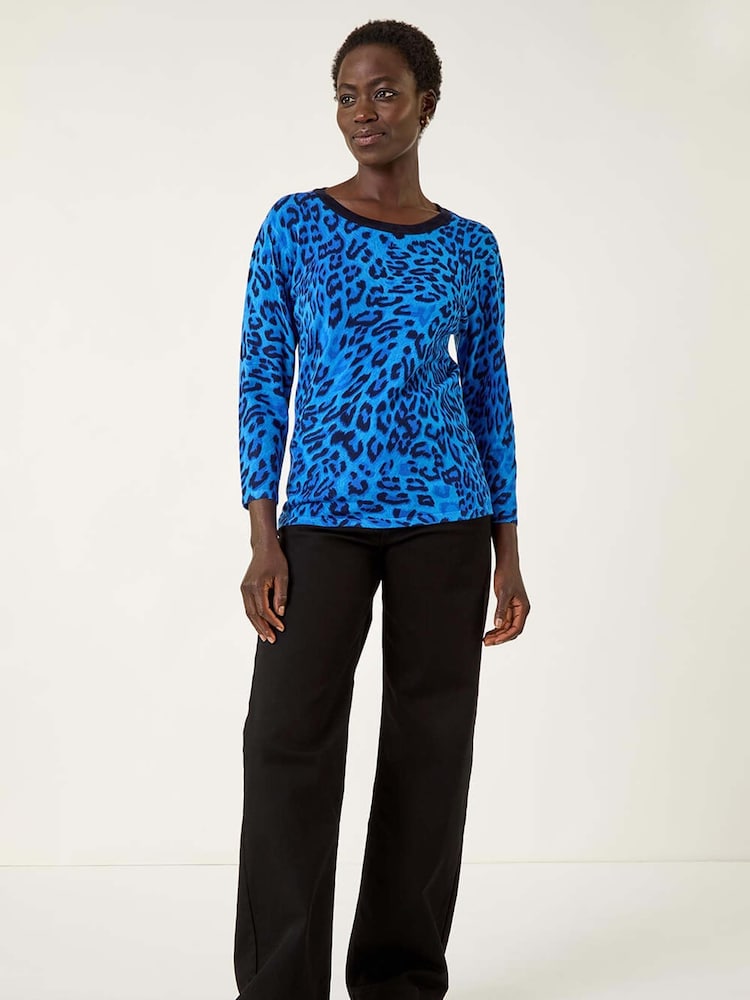 Roman Blue Animal Print V-Neck Knit Jumper - Image 2 of 5