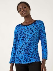 Roman Blue Animal Print V-Neck Knit Jumper - Image 4 of 5