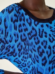 Roman Blue Animal Print V-Neck Knit Jumper - Image 5 of 5