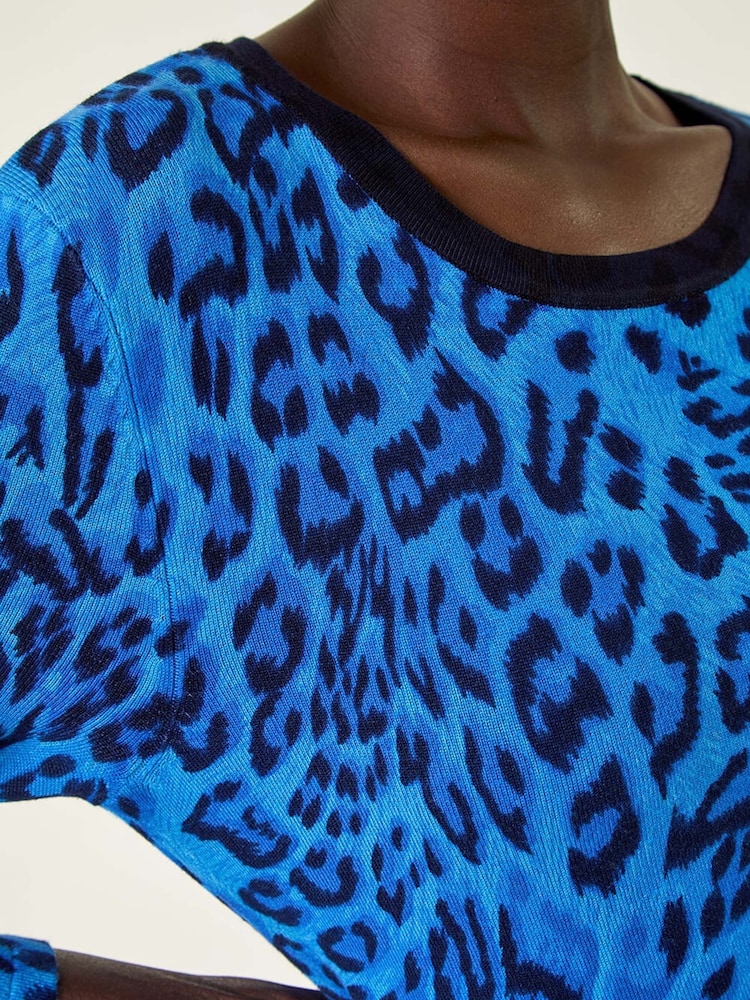 Roman Blue Animal Print V-Neck Knit Jumper - Image 5 of 5