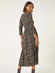 Roman Black Ditsy Floral Gathered Midi Dress - Image 3 of 5