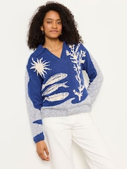 FatFace Cobalt Blue Sea Knitted Jumper - Image 1 of 5